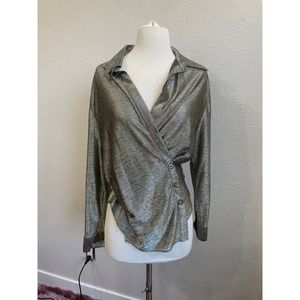 Zara Metallic Silver Wrap Top NWOT